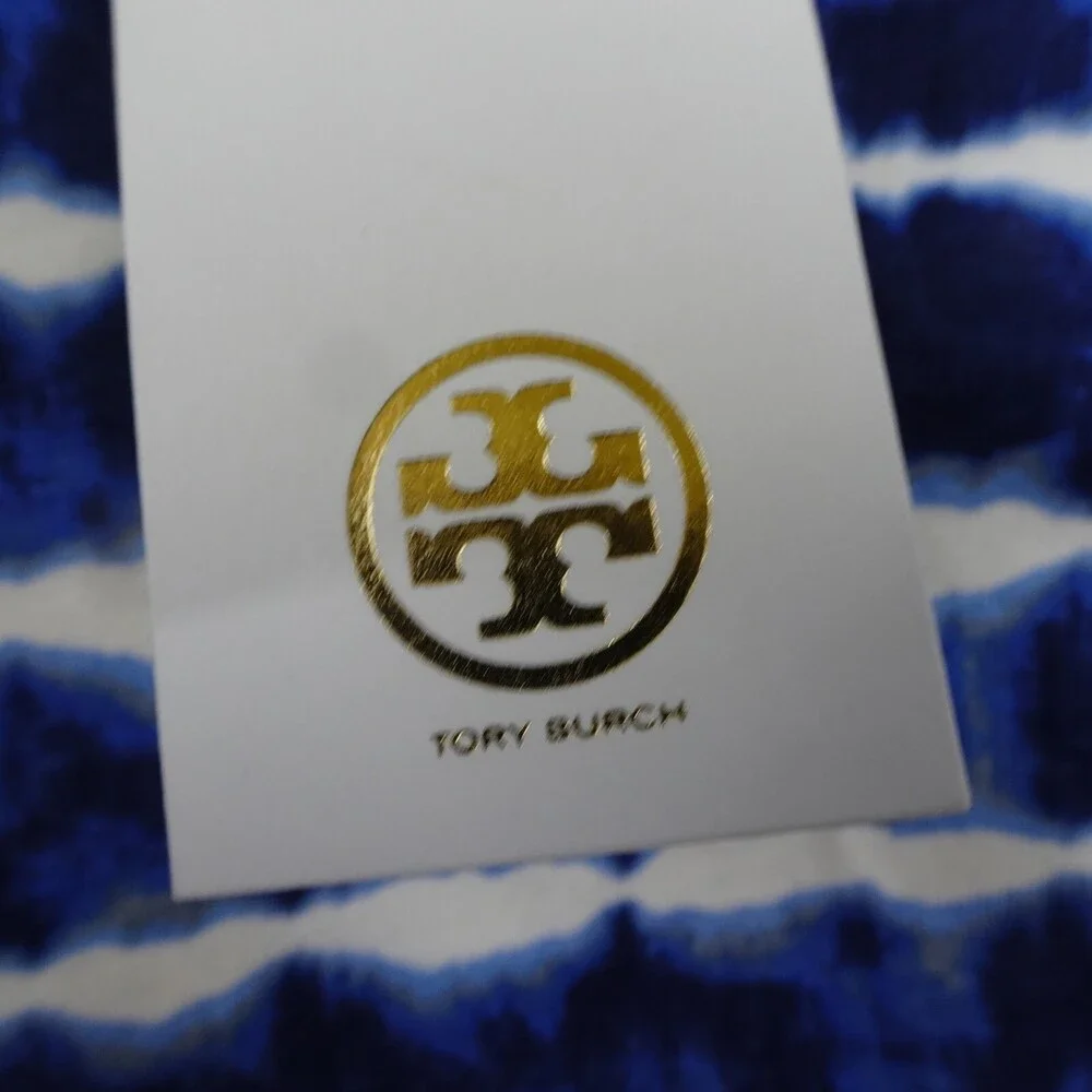 Tory Burch Dress Womens Medium M Blue Shift Midi Tye Die Career Stretch Hollie